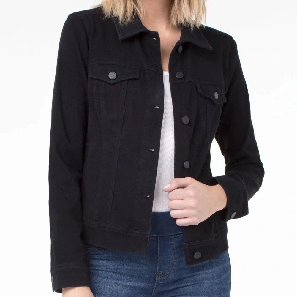 LIVERPOOL Classic Black Denim Jean Jacket 3X Button Cotton Pockets Stretch NEW